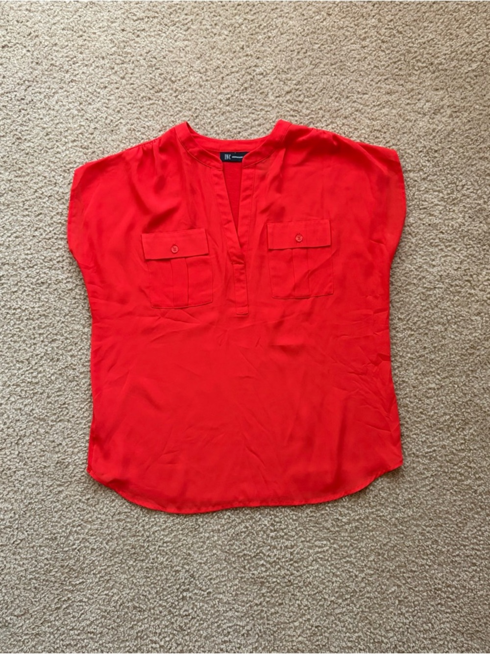 INC International Concepts V-Neck Utility Pocket Blouse in Red